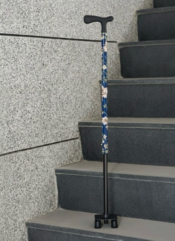 The mini quad cane makes travelling up and down steps a breeze