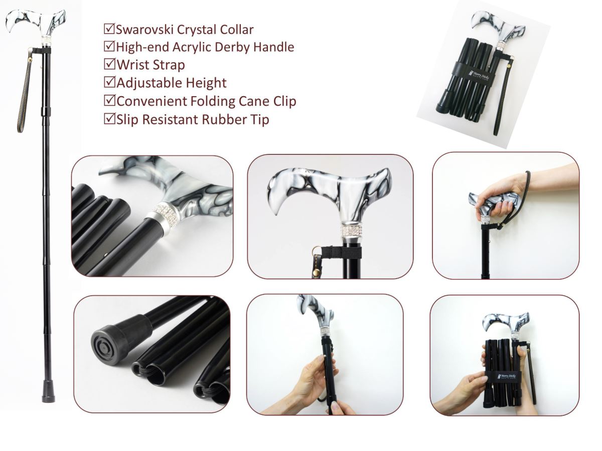 Includes convenient folding cane clip and wrist strap