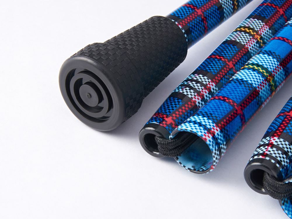 蔚藍格紋手杖-編織紋止滑腳墊