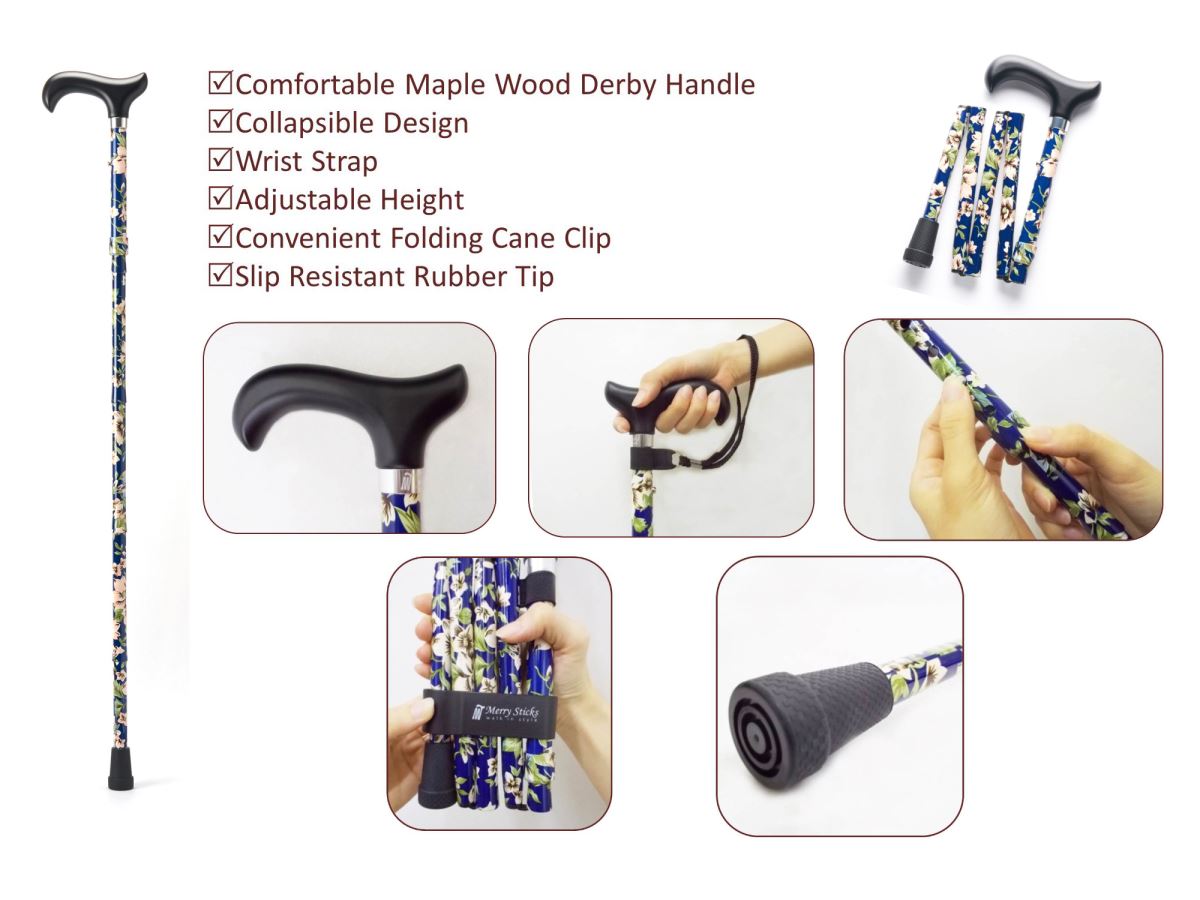 Includes convenient folding cane clip and coordinating wrist strap